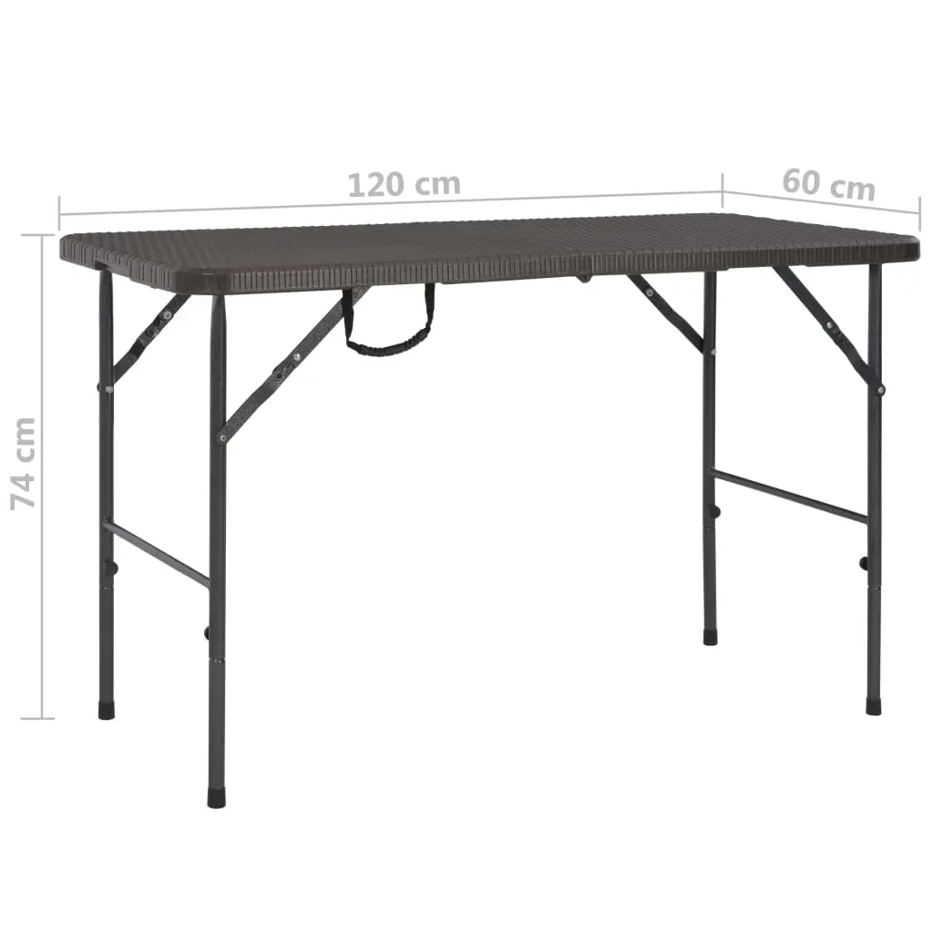 vidaXL Folding Garden Table Brown 120x60x74 cm HDPE Rattan Look