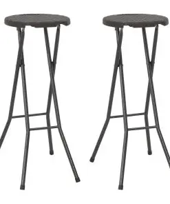 vidaXL Folding Bar Stools 2 pcs HDPE and Steel Brown Rattan Look