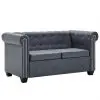 vidaXL 2-Seater Chesterfield Sofa Artificial Suede Leather Grey