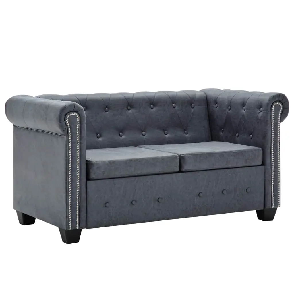 vidaXL 2-Seater Chesterfield Sofa Artificial Suede Leather Grey
