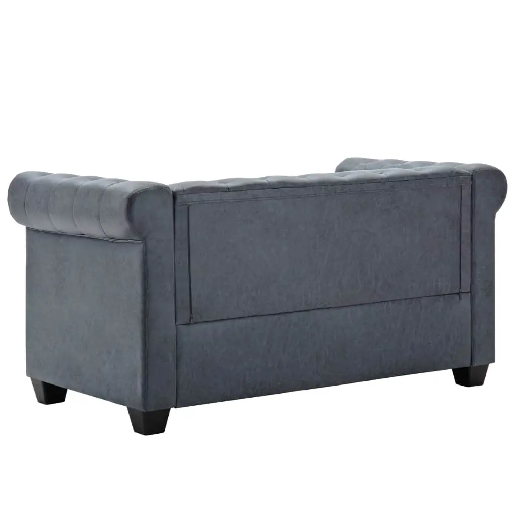 vidaXL 2-Seater Chesterfield Sofa Artificial Suede Leather Grey