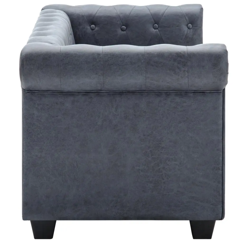 vidaXL 2-Seater Chesterfield Sofa Artificial Suede Leather Grey