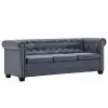 vidaXL 3-Seater Chesterfield Sofa Artificial Suede Leather Grey