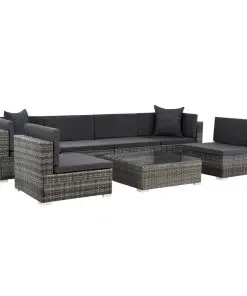 vidaXL 7 Piece Garden Lounge Set with Cushions Poly Rattan Grey
