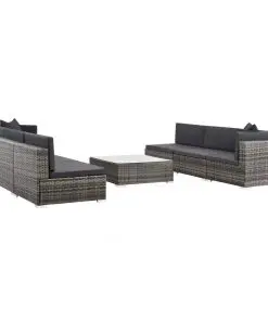 vidaXL 7 Piece Garden Lounge Set with Cushions Poly Rattan Grey