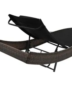vidaXL Sun Lounger with Pillow Poly Rattan Brown