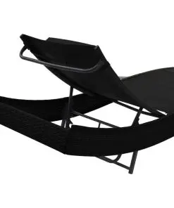 vidaXL Sun Lounger with Pillow Poly Rattan Black