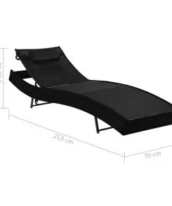 vidaXL Sun Lounger with Pillow Poly Rattan Black