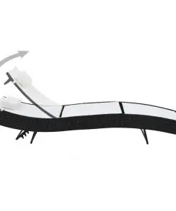 vidaXL Sun Lounger with Pillow Poly Rattan Black