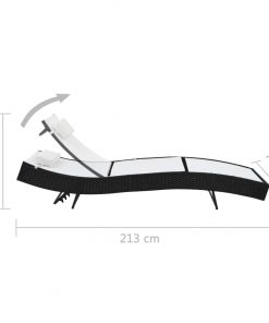 vidaXL Sun Lounger with Pillow Poly Rattan Black