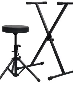 vidaXL Keyboard Stand and Stool Set Black