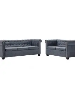 vidaXL Chesterfield Sofa Set Artificial Suede Leather Grey