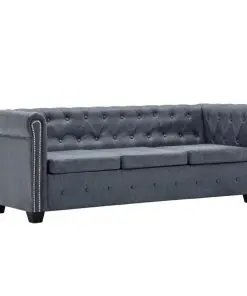 vidaXL Chesterfield Sofa Set Artificial Suede Leather Grey