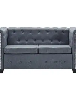 vidaXL Chesterfield Sofa Set Artificial Suede Leather Grey