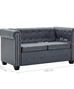 vidaXL Chesterfield Sofa Set Artificial Suede Leather Grey