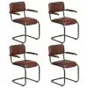 vidaXL Dining Chairs 4 pcs with Armrests Brown Real Leather