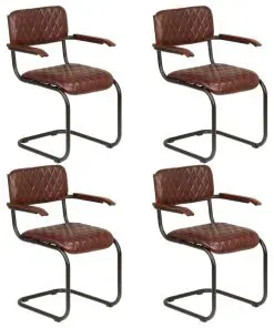 vidaXL Dining Chairs 4 pcs with Armrests Brown Real Leather