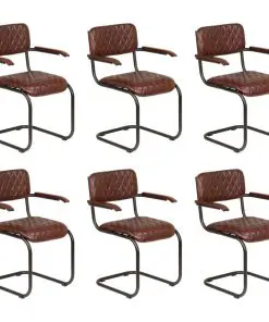 vidaXL Dining Chairs 6 pcs with Armrests Brown Real Leather