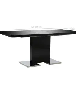 vidaXL Extendable Dining Table High Gloss Black 180x90x76 cm MDF