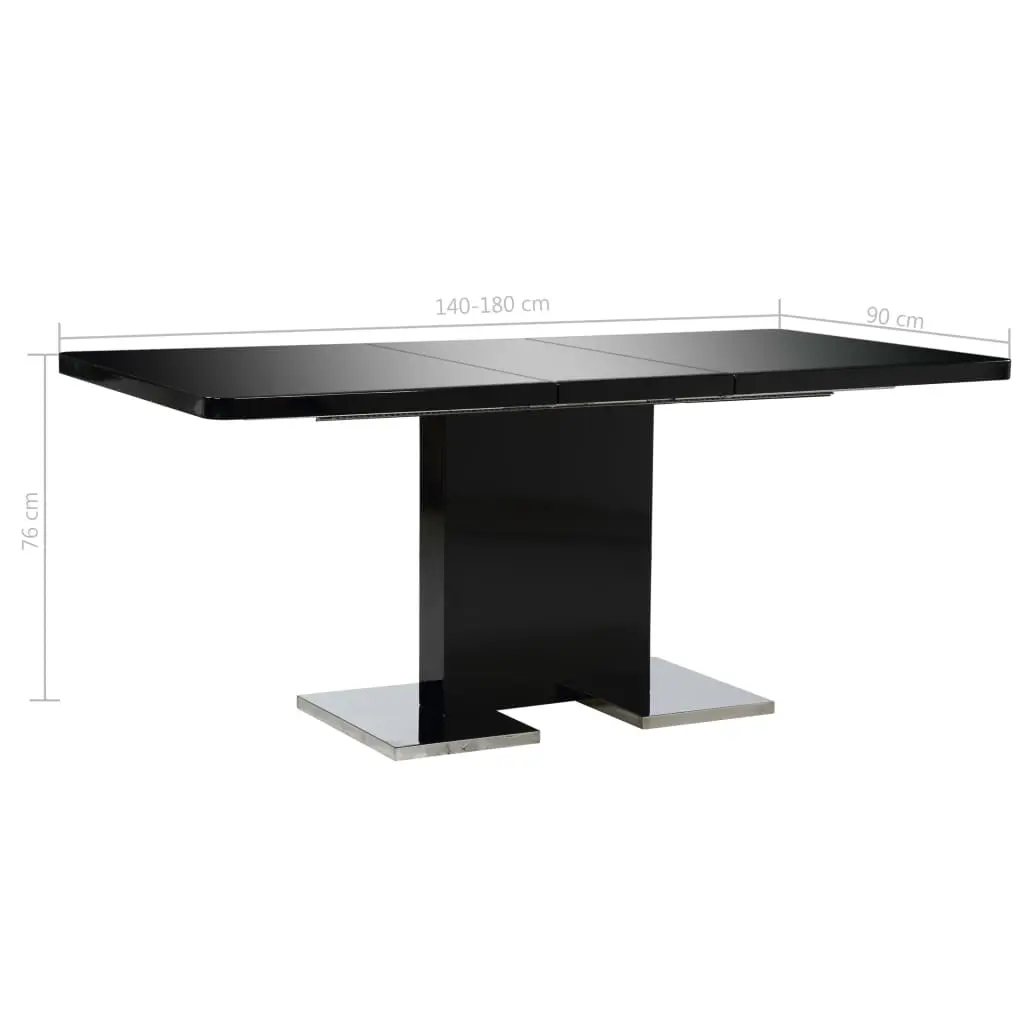 vidaXL Extendable Dining Table High Gloss Black 180x90x76 cm MDF