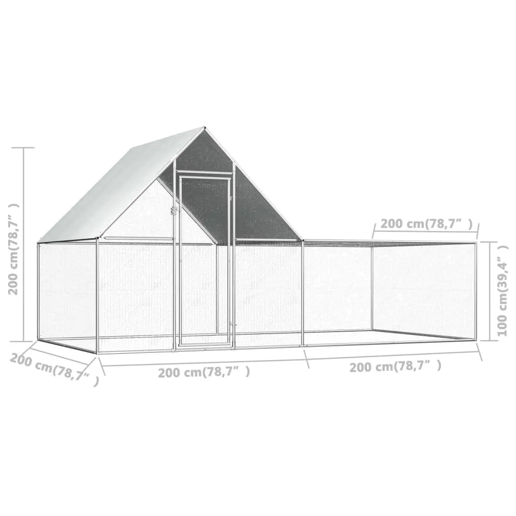 vidaXL Chicken Coop 4x2x2 m Galvanised Steel