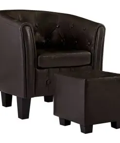 vidaXL Tub Chair with Footstool Brown Faux Leather