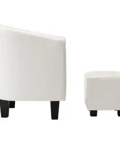 vidaXL Tub Chair with Footstool White Faux Leather