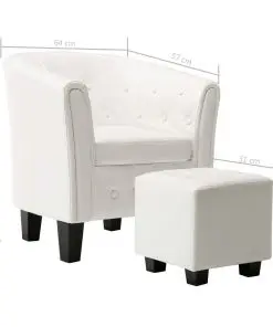 vidaXL Tub Chair with Footstool White Faux Leather