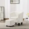 vidaXL Tub Chair with Footstool White Faux Leather