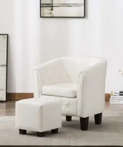 vidaXL Tub Chair with Footstool White Faux Leather vidaXL Tub Chair with Footstool White Faux Leather