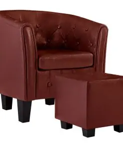 vidaXL Tub Chair with Footstool Wine Red Faux Leather