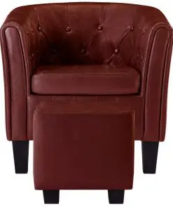 vidaXL Tub Chair with Footstool Wine Red Faux Leather
