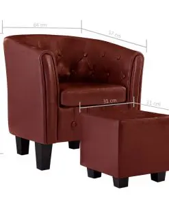 vidaXL Tub Chair with Footstool Wine Red Faux Leather