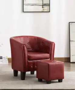 vidaXL Tub Chair with Footstool Wine Red Faux Leather vidaXL Tub Chair with Footstool Wine Red Faux Leather