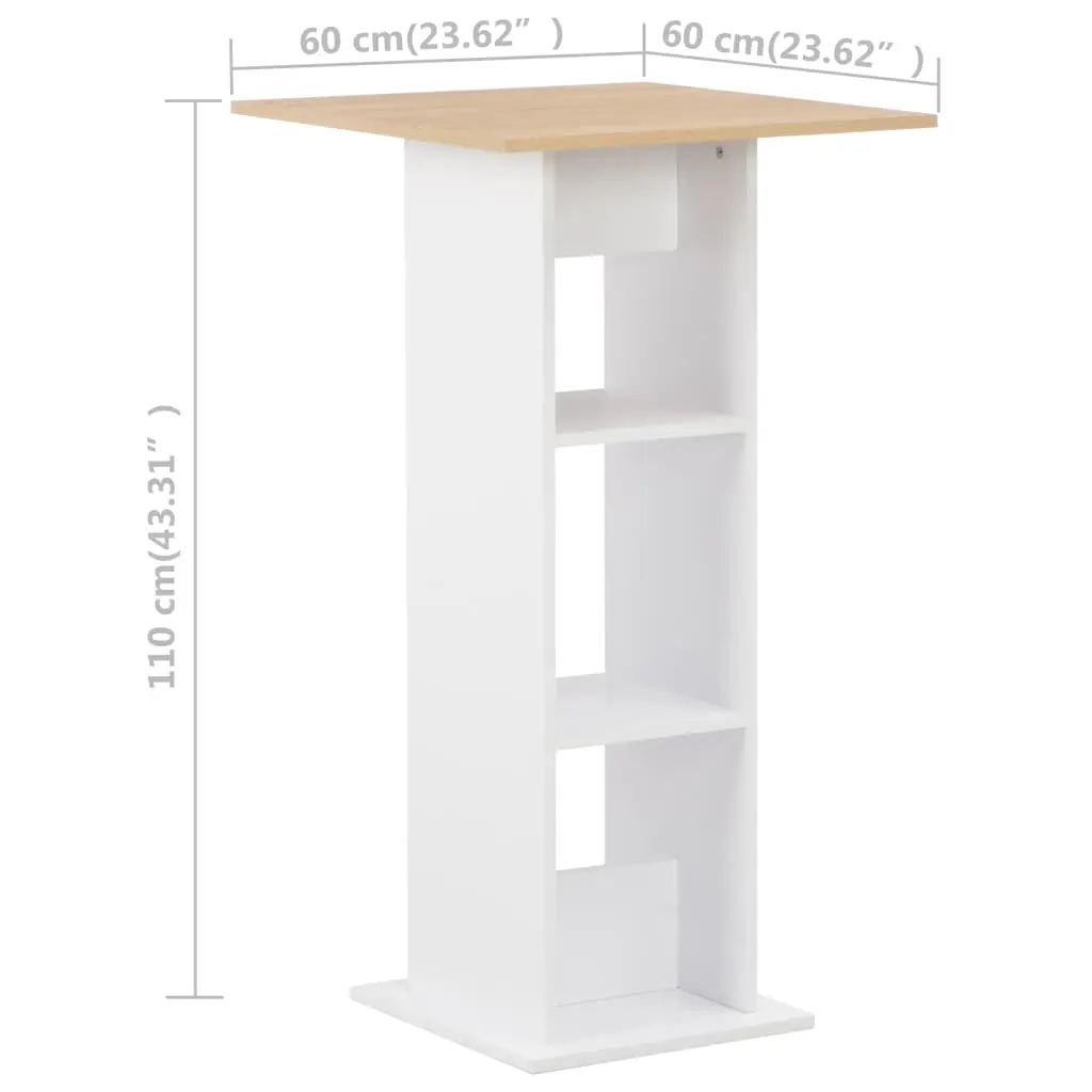 vidaXL Bar Table White 60x60x110 cm