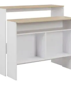 vidaXL Bar Table with 2 Table Tops White and Oak 130x40x120 cm