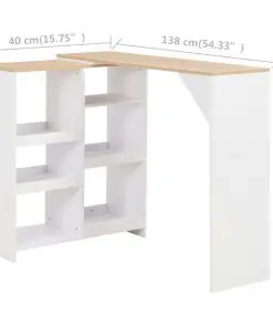 vidaXL Bar Table with Moveable Shelf White 138x40x120 cm