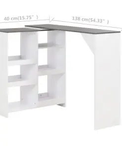 vidaXL Bar Table with Moveable Shelf White 138x40x120 cm