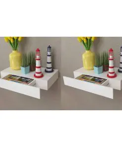 vidaXL Floating Wall Shelves with Drawers 2 pcs White 48 cm