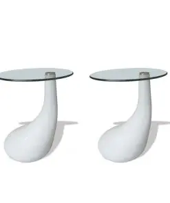 vidaXL Coffee Table 2 pcs with Round Glass Top High Gloss White