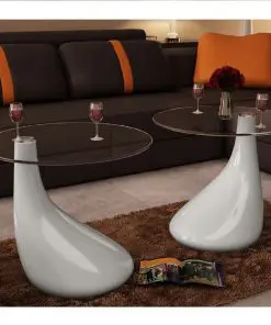 vidaXL Coffee Table 2 pcs with Round Glass Top High Gloss White