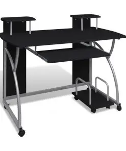 vidaXL Mobile Computer Desk with Pull Out Tray Black
