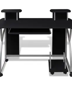 vidaXL Mobile Computer Desk with Pull Out Tray Black