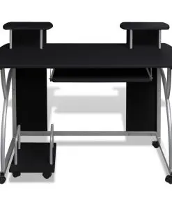 vidaXL Mobile Computer Desk with Pull Out Tray Black
