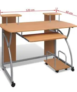 Mobile Computer Desk Pull Out Tray Brown Finish Furniture Office