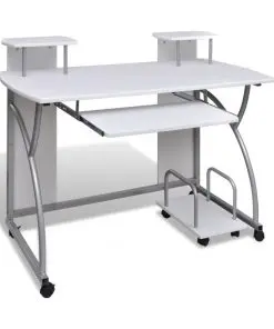 Mobile Computer Desk Pull Out Tray White Office Student Table