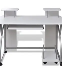 Mobile Computer Desk Pull Out Tray White Office Student Table