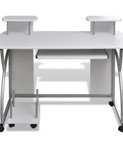 Mobile Computer Desk Pull Out Tray White Office Student Table
