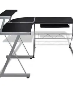 Computer Desk Workstation With Pull Out Keyboard Tray Black