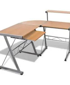 Computer Desk Workstation With Pull Out Keyboard Tray Brown